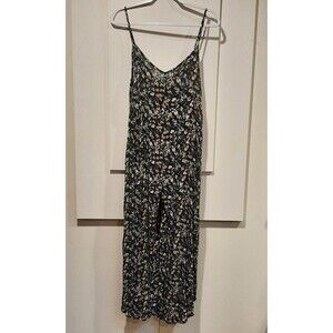 Final Touch Black Floral Jumpsuit Size M Pockets Wide Leg Festival No Care Tag